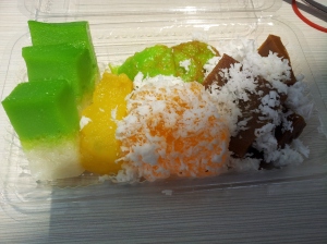 assorted kueh box (desserts mostly made with glutinous rice flour, coconut, and sugar)