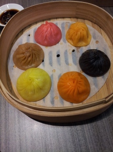 xiao long bao - 6 different flavors of soup dumplings (foie gras, spicy chicken, cheese, truffle, spicy beef, and shrimp) at Crystal Jade